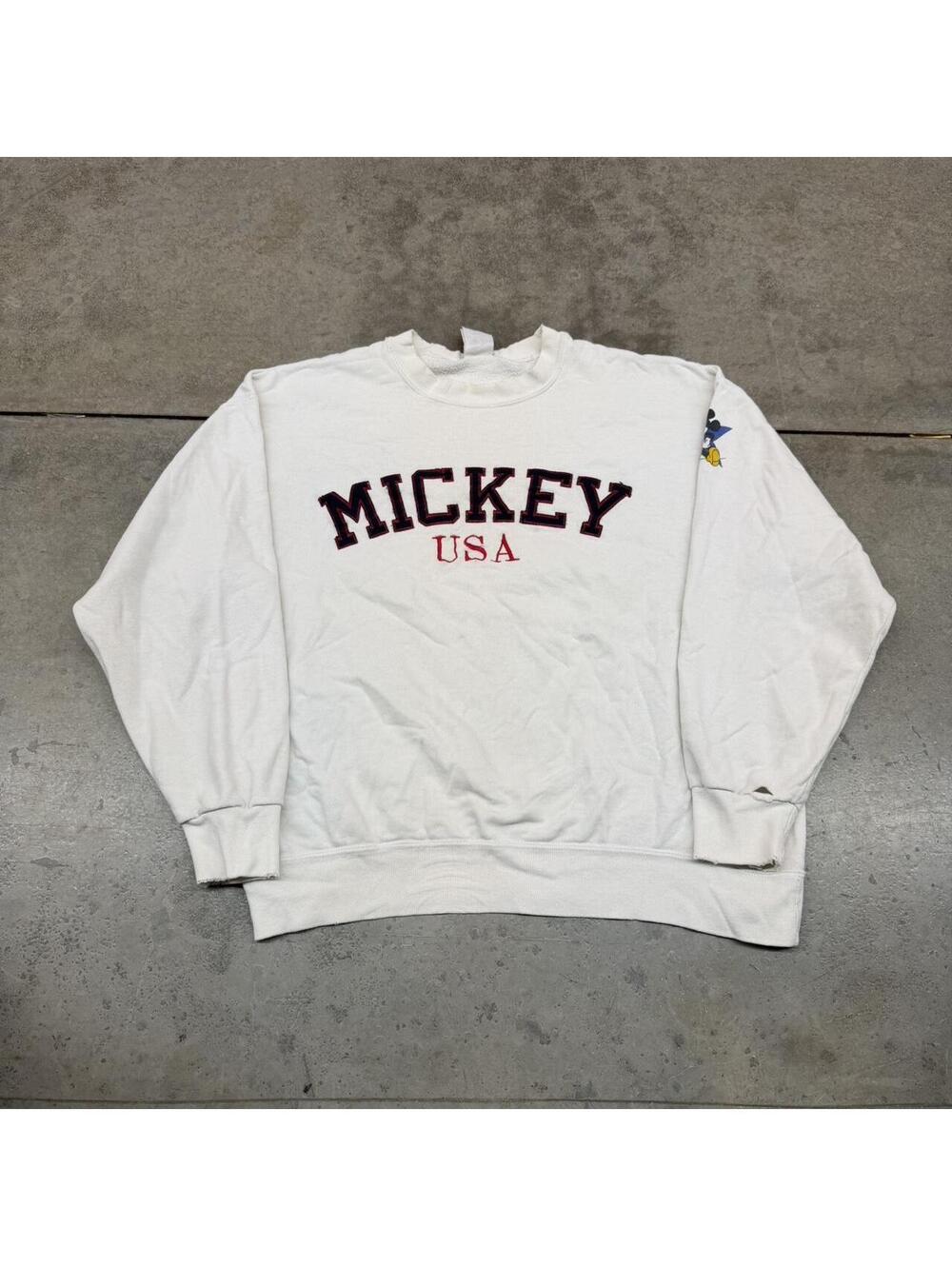 vintage mickey mouse disney usa white spell out crewneck size medium HAS STAIN - Picture 1 of 6